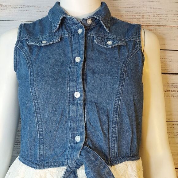 Blue & White Sleeveless Girls sz Large Dress - Picture 3 of 14